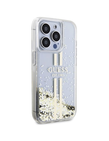 Etui Guess Liquid Glitter Gold Stripes na iPhone 15 Pro - przezroczyste Etui Guess Liquid Glitter Gold Stripes na iPhone 15 Pro - przezroczyste
