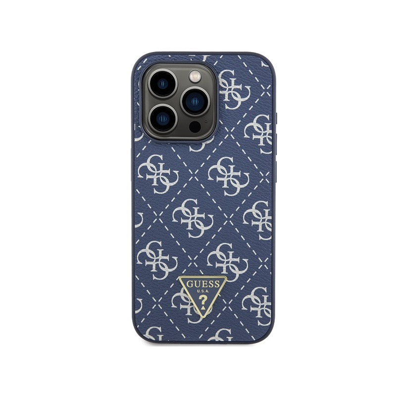 Etui Guess 4G Triangle Metal Logo na iPhone 15 Pro - niebieskie