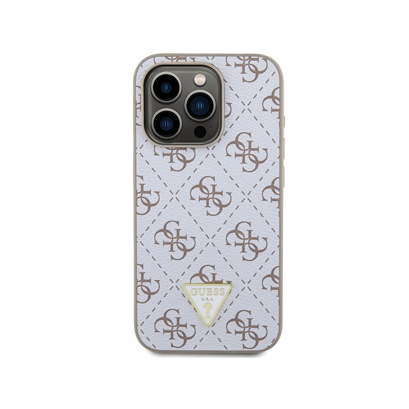 Etui Guess 4G Triangle Metal Logo na iPhone 15 Pro - białe