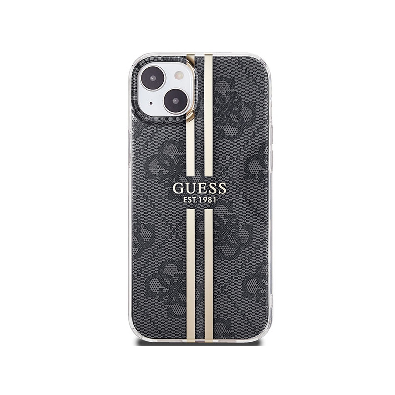 Etui Guess IML 4G Gold Stripe na iPhone 15 Plus / 14 Plus - czarne