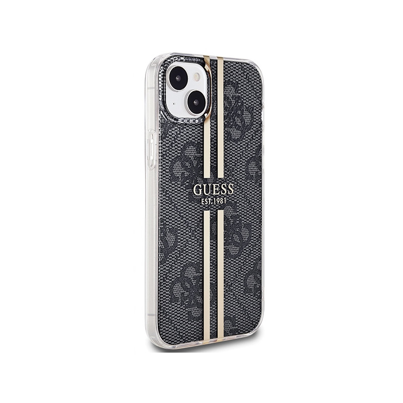 Etui Guess IML 4G Gold Stripe na iPhone 15 Plus / 14 Plus - czarne