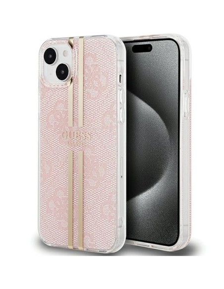 Etui Guess IML 4G Gold Stripe na iPhone 15 Plus / 14 Plus - różowe