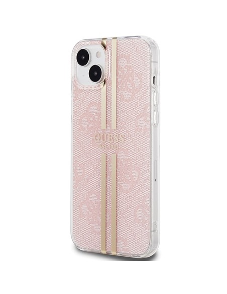Etui Guess IML 4G Gold Stripe na iPhone 15 Plus / 14 Plus - różowe