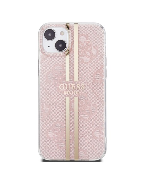 Etui Guess IML 4G Gold Stripe na iPhone 15 Plus / 14 Plus - różowe