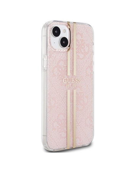 Etui Guess IML 4G Gold Stripe na iPhone 15 Plus / 14 Plus - różowe