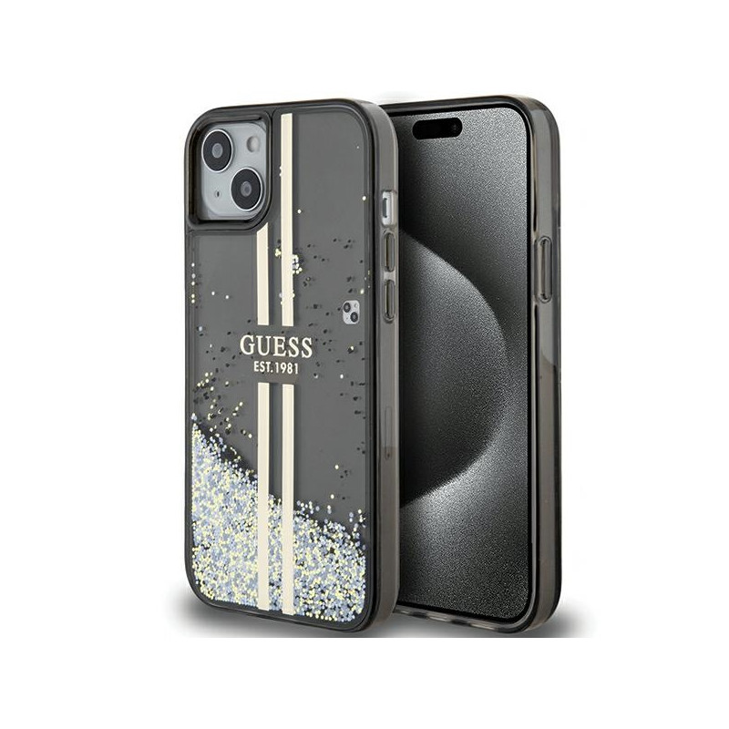 Etui Guess Liquid Glitter Gold Stripes na iPhone 15 Plus / 14 Plus - czarne