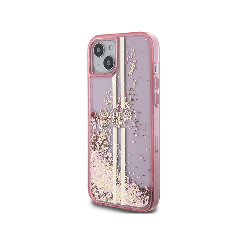 Etui Guess Liquid Glitter Gold Stripes na iPhone 15 Plus / 14 Plus - różowe