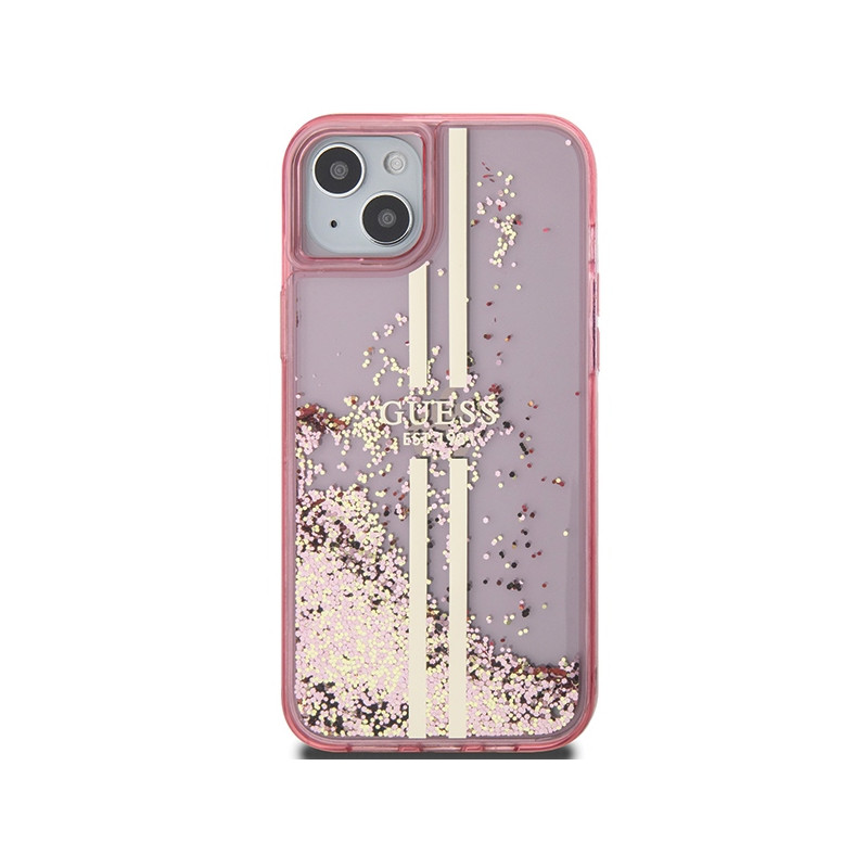Etui Guess Liquid Glitter Gold Stripes na iPhone 15 Plus / 14 Plus - różowe