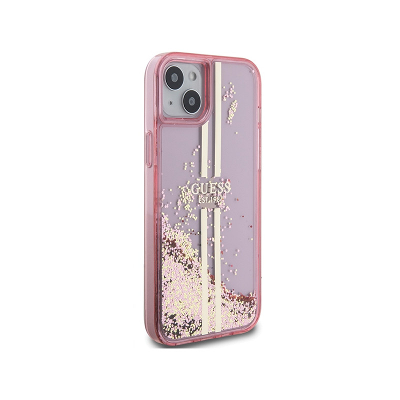 Etui Guess Liquid Glitter Gold Stripes na iPhone 15 Plus / 14 Plus - różowe