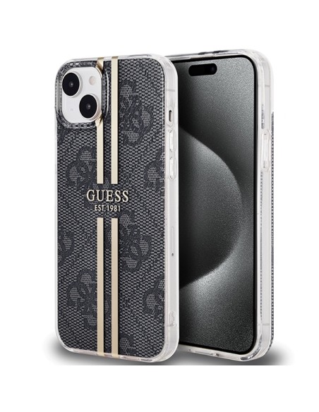 Etui Guess IML 4G Gold Stripe na iPhone 15 / 14 / 13 - czarne