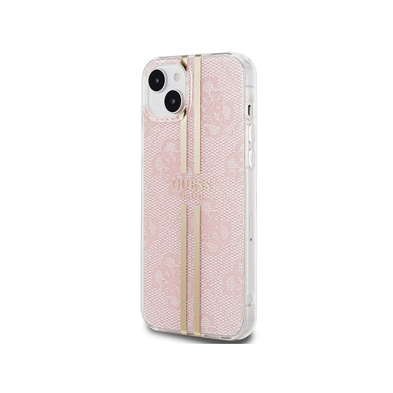 Etui Guess IML 4G Gold Stripe na iPhone 15 / 14 / 13 - różowe