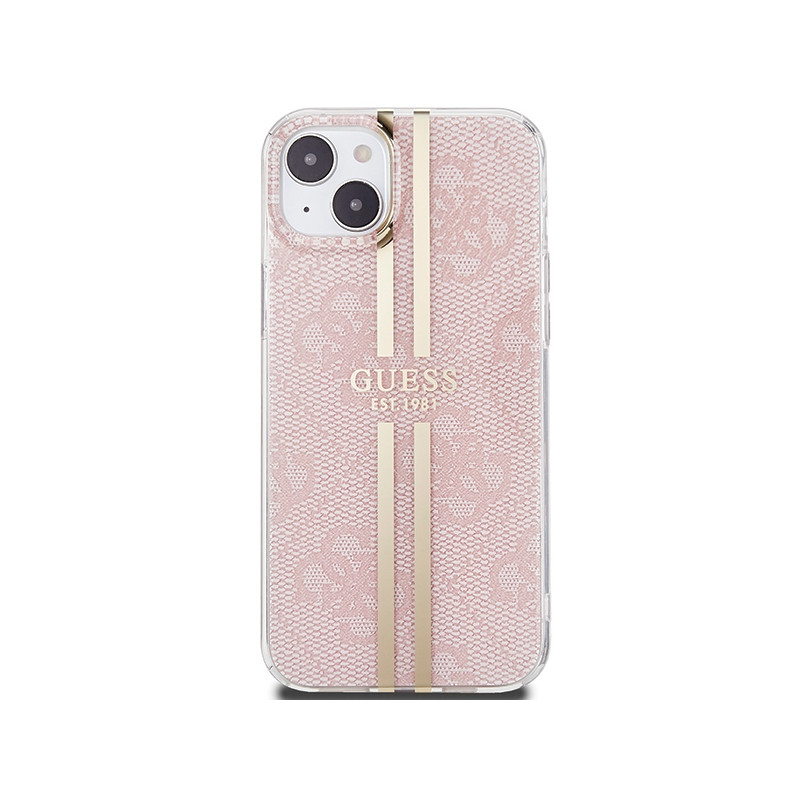 Etui Guess IML 4G Gold Stripe na iPhone 15 / 14 / 13 - różowe