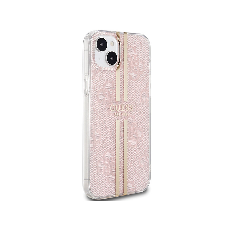 Etui Guess IML 4G Gold Stripe na iPhone 15 / 14 / 13 - różowe