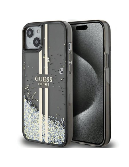 Etui Guess Liquid Glitter Gold Stripes na iPhone 15 / 14 / 13 - czarne Etui Guess Liquid Glitter Gold Stripes na iPhone 15 / 14 / 13 - czarne
