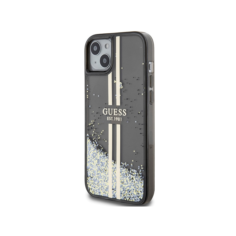Etui Guess Liquid Glitter Gold Stripes na iPhone 15 / 14 / 13 - czarne