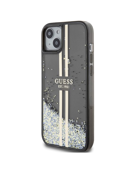 Etui Guess Liquid Glitter Gold Stripes na iPhone 15 / 14 / 13 - czarne Etui Guess Liquid Glitter Gold Stripes na iPhone 15 / 14 / 13 - czarne