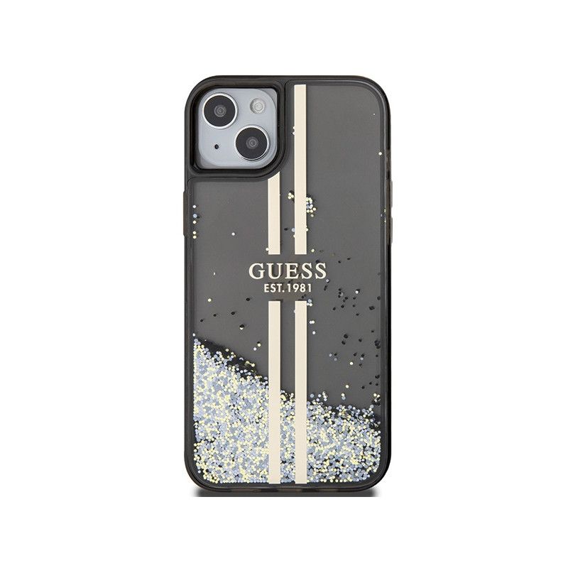 Etui Guess Liquid Glitter Gold Stripes na iPhone 15 / 14 / 13 - czarne