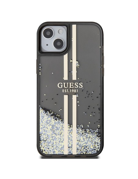 Etui Guess Liquid Glitter Gold Stripes na iPhone 15 / 14 / 13 - czarne Etui Guess Liquid Glitter Gold Stripes na iPhone 15 / 14 / 13 - czarne