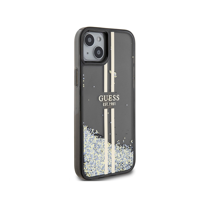 Etui Guess Liquid Glitter Gold Stripes na iPhone 15 / 14 / 13 - czarne