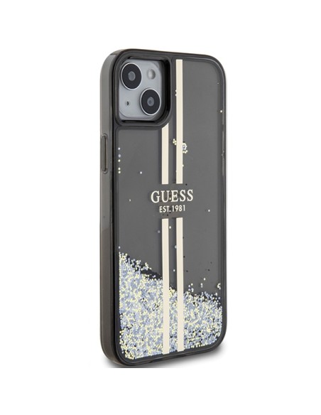 Etui Guess Liquid Glitter Gold Stripes na iPhone 15 / 14 / 13 - czarne Etui Guess Liquid Glitter Gold Stripes na iPhone 15 / 14 / 13 - czarne