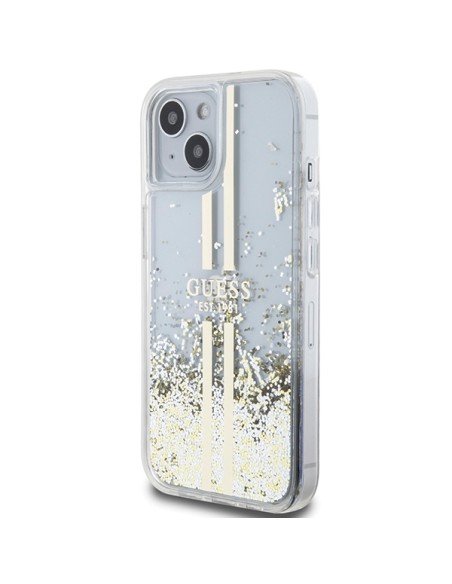 Etui Guess Liquid Glitter Gold Stripes na iPhone 15 / 14 / 13 - przezroczyste Etui Guess Liquid Glitter Gold Stripes na iPhone 15 / 14 / 13 - przezroczyste