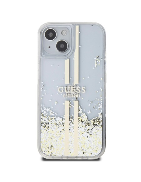 Etui Guess Liquid Glitter Gold Stripes na iPhone 15 / 14 / 13 - przezroczyste Etui Guess Liquid Glitter Gold Stripes na iPhone 15 / 14 / 13 - przezroczyste
