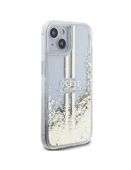 Etui Guess Liquid Glitter Gold Stripes na iPhone 15 / 14 / 13 - przezroczyste Etui Guess Liquid Glitter Gold Stripes na iPhone 15 / 14 / 13 - przezroczyste