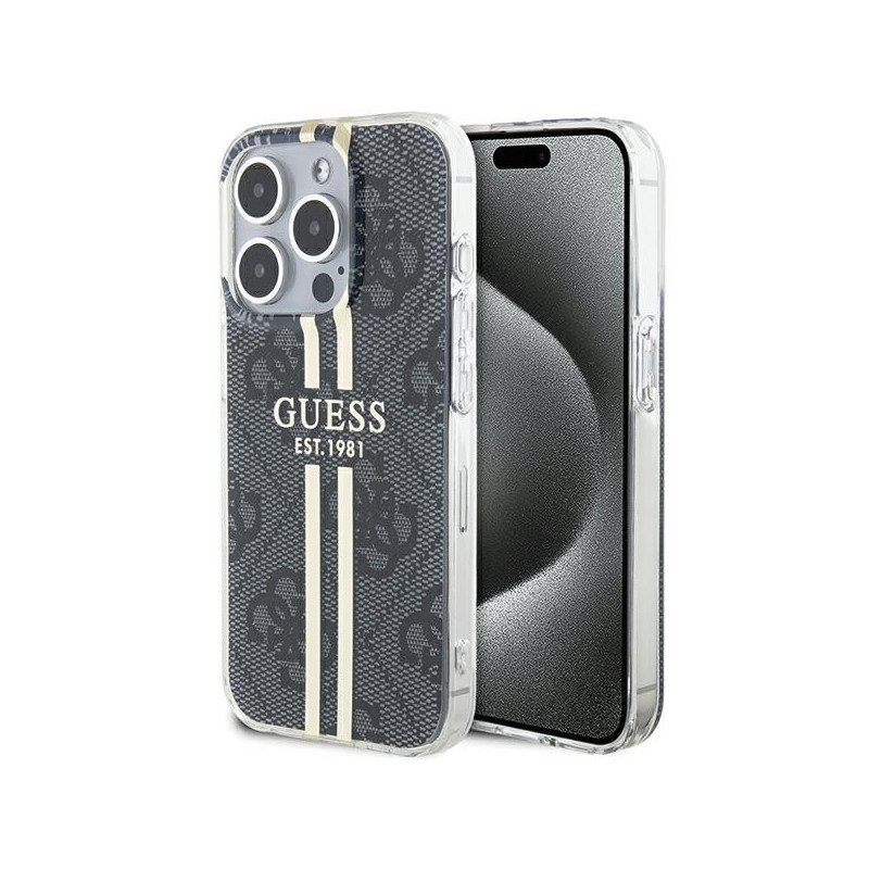 Etui Guess IML 4G Gold Stripe na iPhone 15 Pro Max - czarne Etui Guess IML 4G Gold Stripe na iPhone 15 Pro Max - czarne
