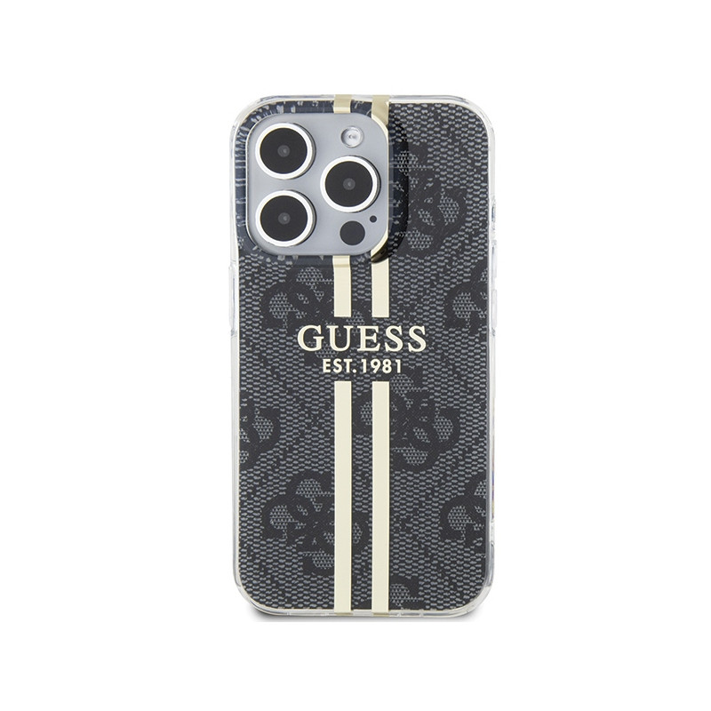 Etui Guess IML 4G Gold Stripe na iPhone 15 Pro Max - czarne