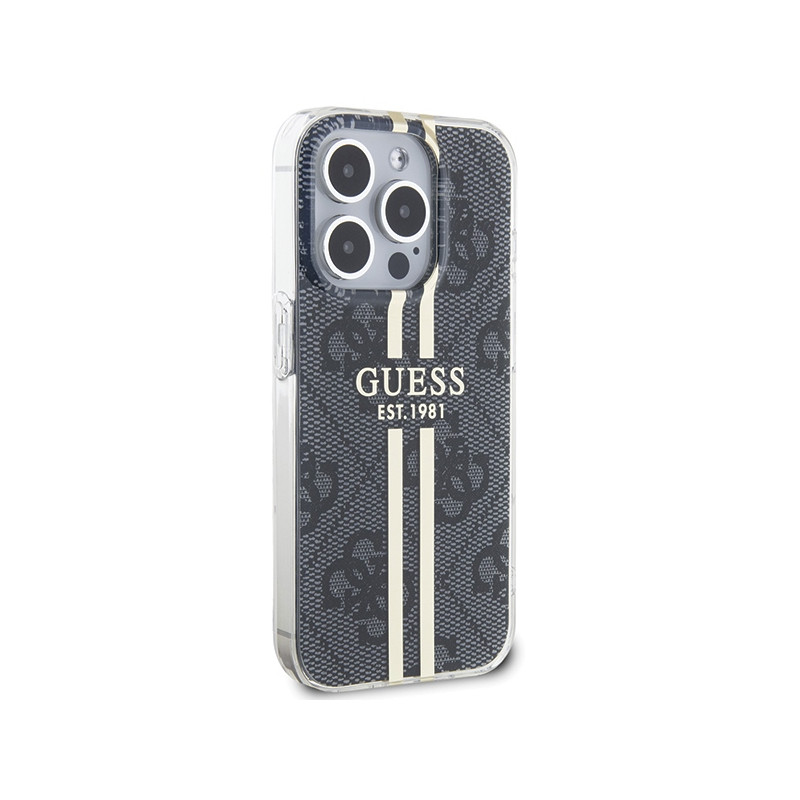 Etui Guess IML 4G Gold Stripe na iPhone 15 Pro Max - czarne