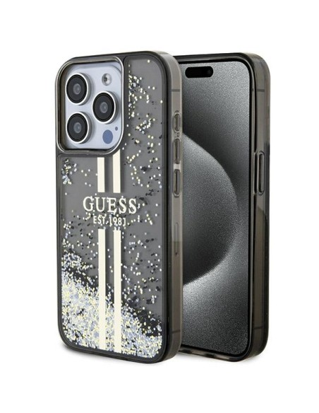 Etui Guess Liquid Glitter Gold Stripes na iPhone 15 Pro Max - czarne
