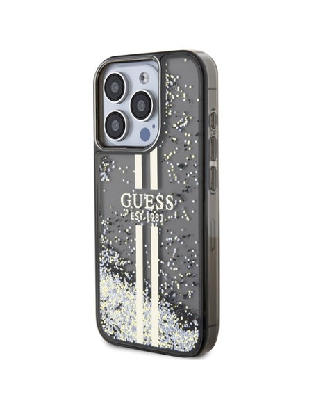 Etui Guess Liquid Glitter Gold Stripes na iPhone 15 Pro Max - czarne