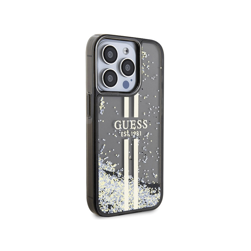 Etui Guess Liquid Glitter Gold Stripes na iPhone 15 Pro Max - czarne
