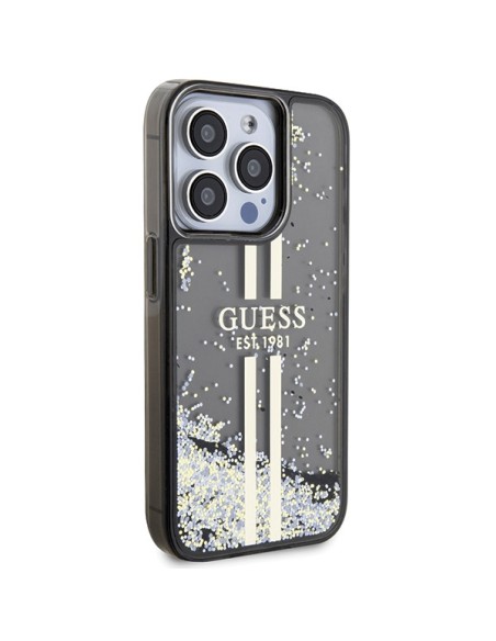 Etui Guess Liquid Glitter Gold Stripes na iPhone 15 Pro Max - czarne