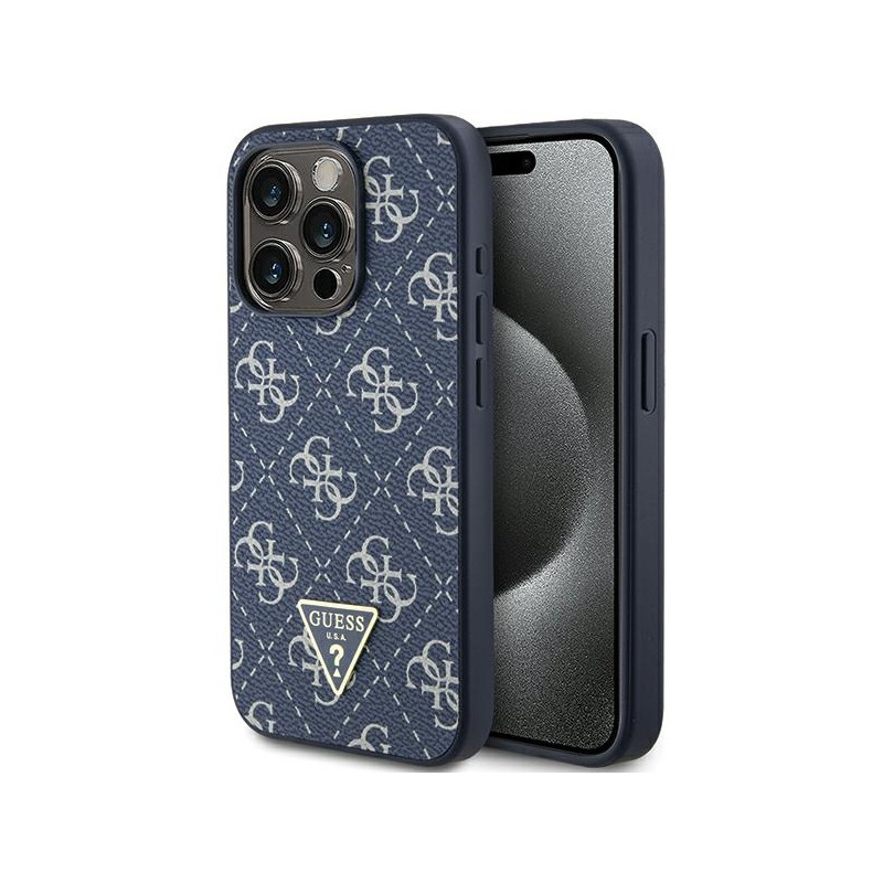 Etui Guess 4G Triangle Metal Logo na iPhone 15 Pro Max - niebieskie