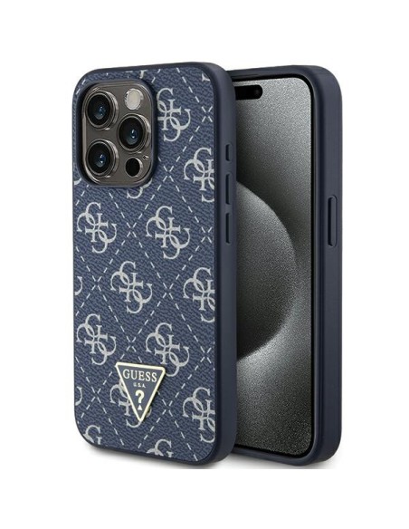 Etui Guess 4G Triangle Metal Logo na iPhone 15 Pro Max - niebieskie Etui Guess 4G Triangle Metal Logo na iPhone 15 Pro Max - niebieskie