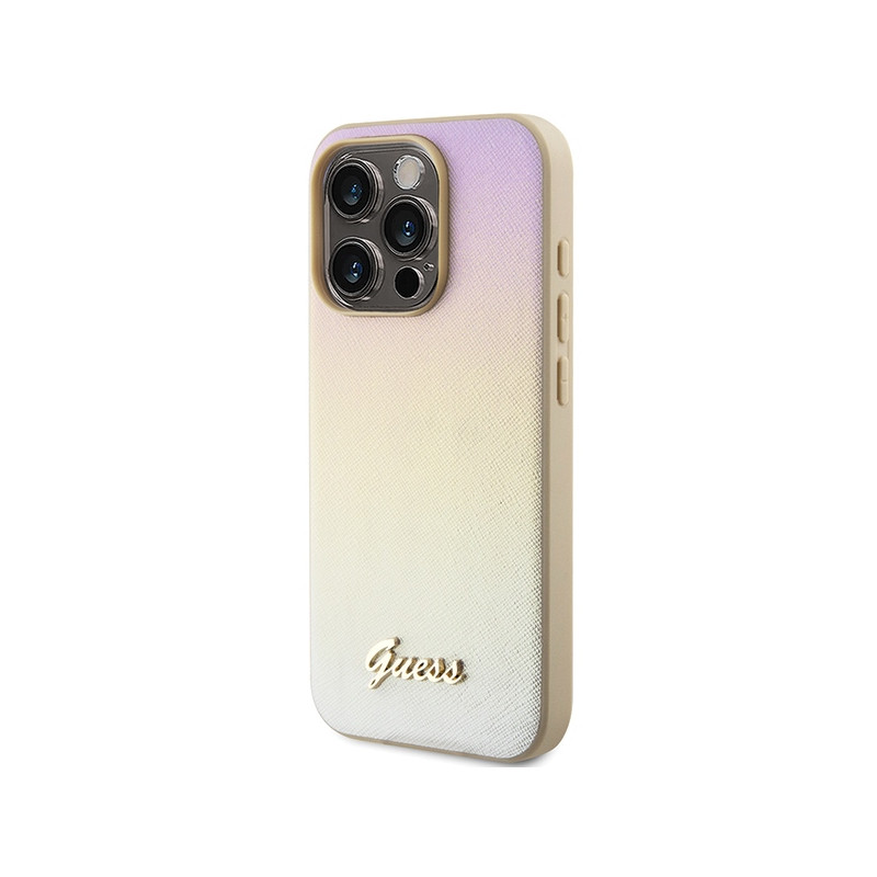 Etui Guess Saffiano Iridescent Script na iPhone 15 Pro Max - złote