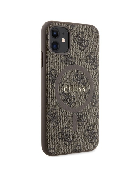 Etui Guess 4G Collection Leather Metal Logo MagSafe na iPhone 11 / XR - brązowe