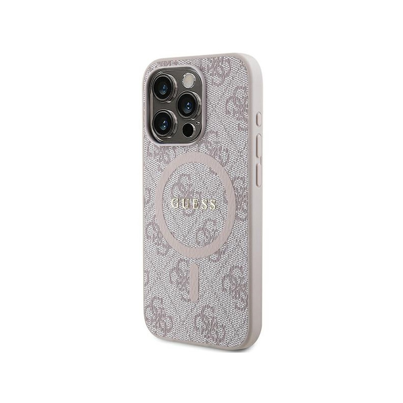 Etui Guess 4G Collection Leather Metal Logo MagSafe na iPhone 13 Pro / iPhone 13 - różowe