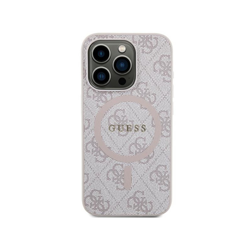 Etui Guess 4G Collection Leather Metal Logo MagSafe na iPhone 13 Pro / iPhone 13 - różowe