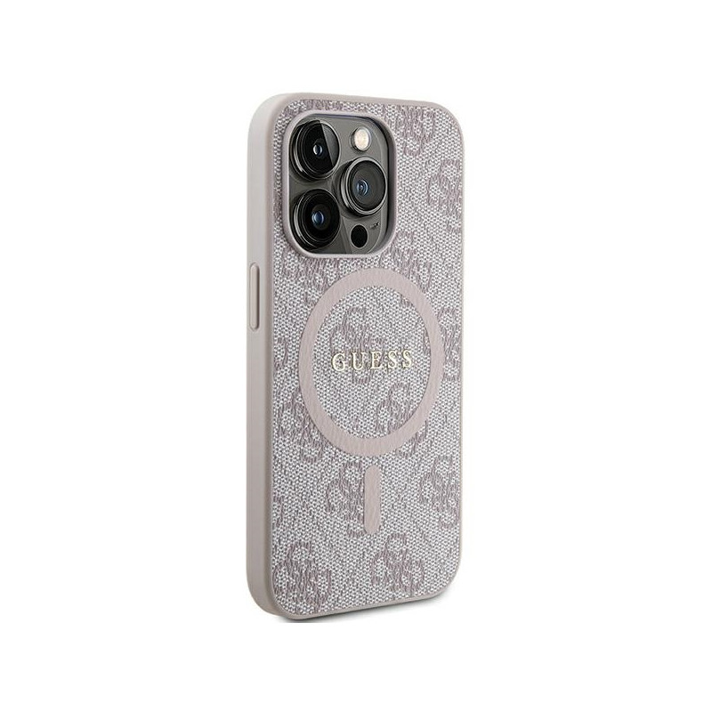 Etui Guess 4G Collection Leather Metal Logo MagSafe na iPhone 13 Pro / iPhone 13 - różowe