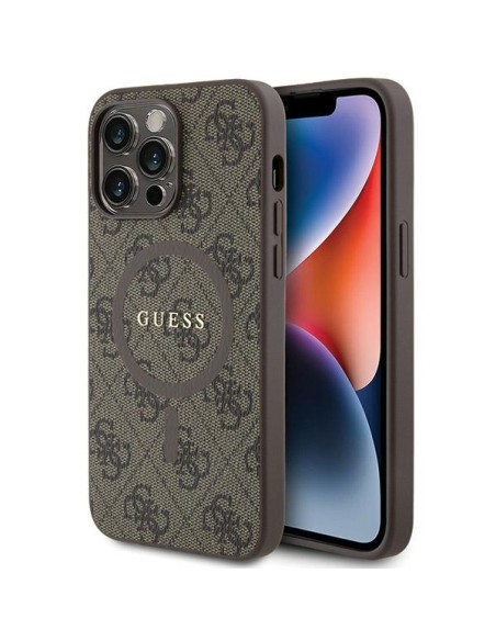 Etui Guess 4G Collection Leather Metal Logo MagSafe na iPhone 13 Pro / iPhone 13 - brązowe Etui Guess 4G Collection Leather Metal Logo MagSafe na iPhone 13 Pro / iPhone 13 - brązowe