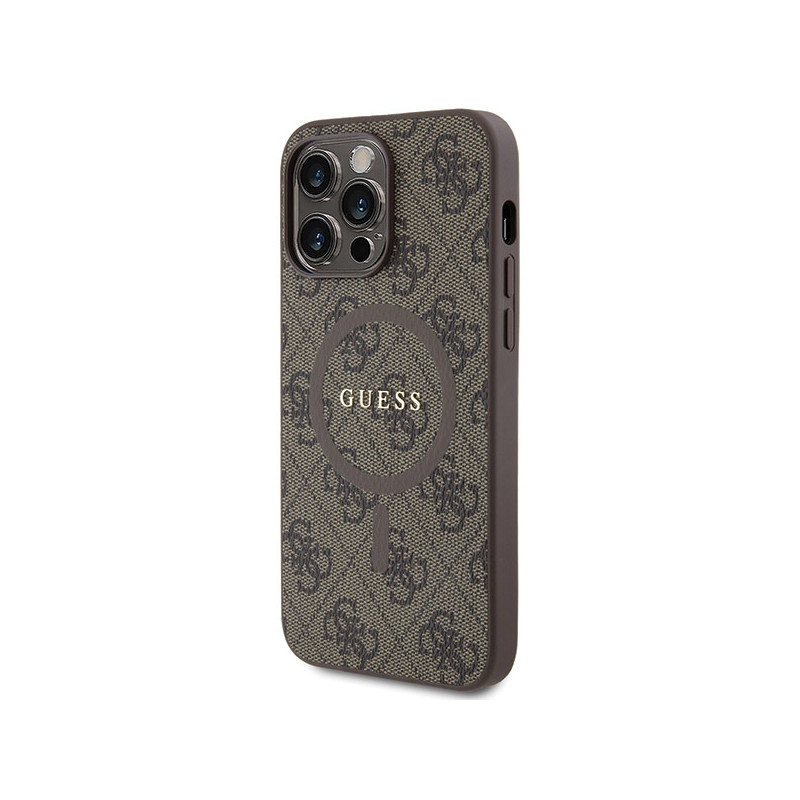 Etui Guess 4G Collection Leather Metal Logo MagSafe na iPhone 13 Pro / iPhone 13 - brązowe