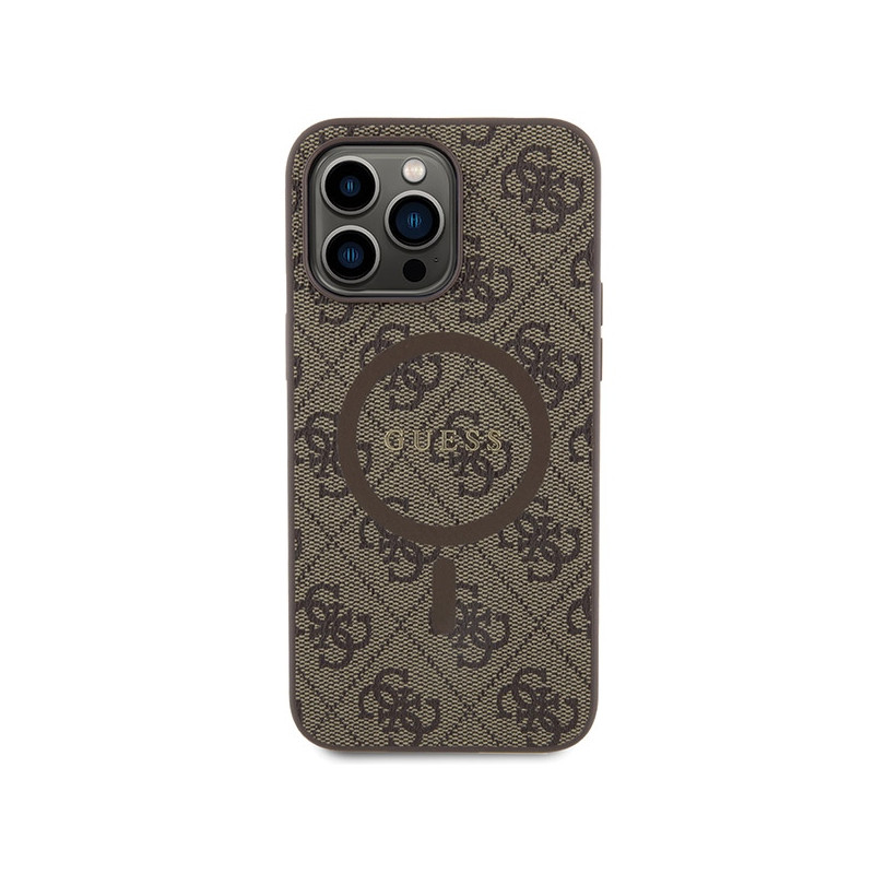 Etui Guess 4G Collection Leather Metal Logo MagSafe na iPhone 13 Pro / iPhone 13 - brązowe