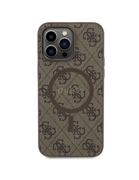 Etui Guess 4G Collection Leather Metal Logo MagSafe na iPhone 13 Pro / iPhone 13 - brązowe Etui Guess 4G Collection Leather Metal Logo MagSafe na iPhone 13 Pro / iPhone 13 - brązowe