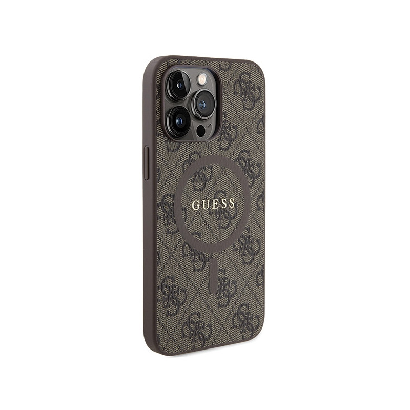 Etui Guess 4G Collection Leather Metal Logo MagSafe na iPhone 13 Pro / iPhone 13 - brązowe