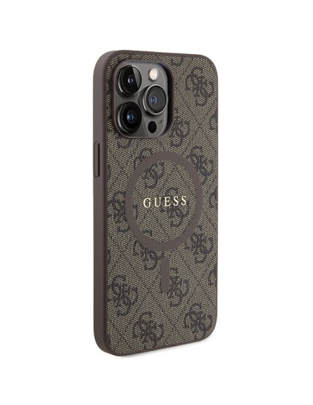 Etui Guess 4G Collection Leather Metal Logo MagSafe na iPhone 13 Pro / iPhone 13 - brązowe Etui Guess 4G Collection Leather Metal Logo MagSafe na iPhone 13 Pro / iPhone 13 - brązowe