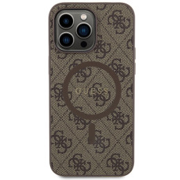 Etui Guess 4G Collection Leather Metal Logo MagSafe na iPhone 14 Pro - brązowe