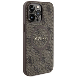 Etui Guess 4G Collection Leather Metal Logo MagSafe na iPhone 14 Pro - brązowe