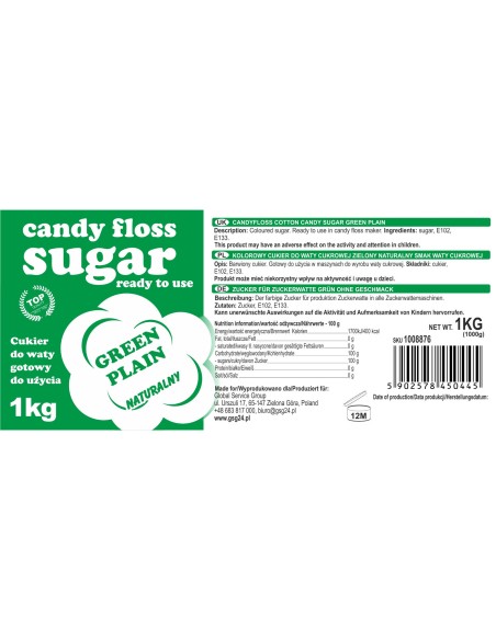 Spalvotas cukrus cukraus vatai žalia natūralaus cukraus vatos skonio 1kg Spalvotas cukrus cukraus vatai žalia natūralaus cukraus vatos skonio 1kg